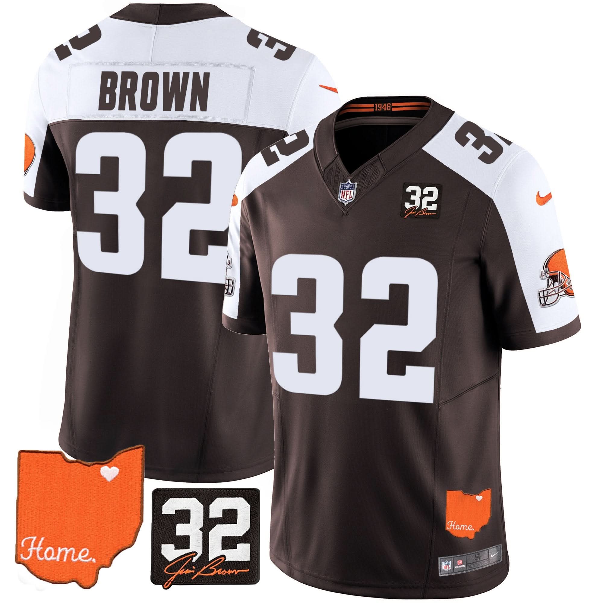 CLE #32 Jim Brown Memorial & Home Patch Vapor Limited Jersey