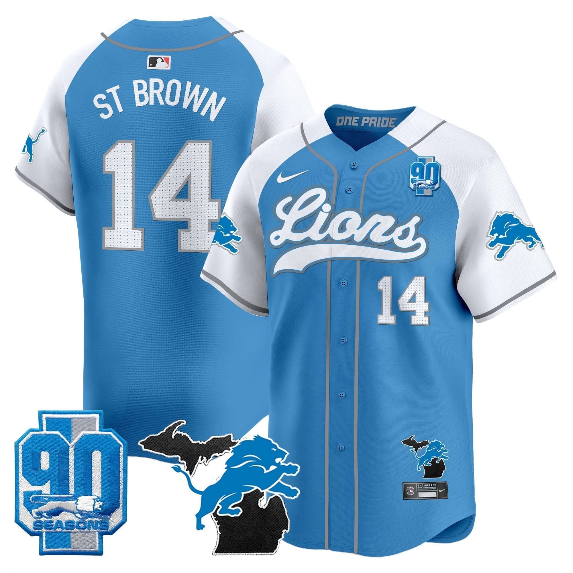DET 2024 Michigan & 90th Season Patch Baseball Jersey - All Stitched