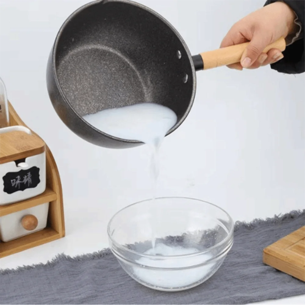 Household Wooden Handle Japanese Style Saucepan Glass Lid Non-stick Milk Pot Lightweight Diversion Design Cooking Pot Porridge