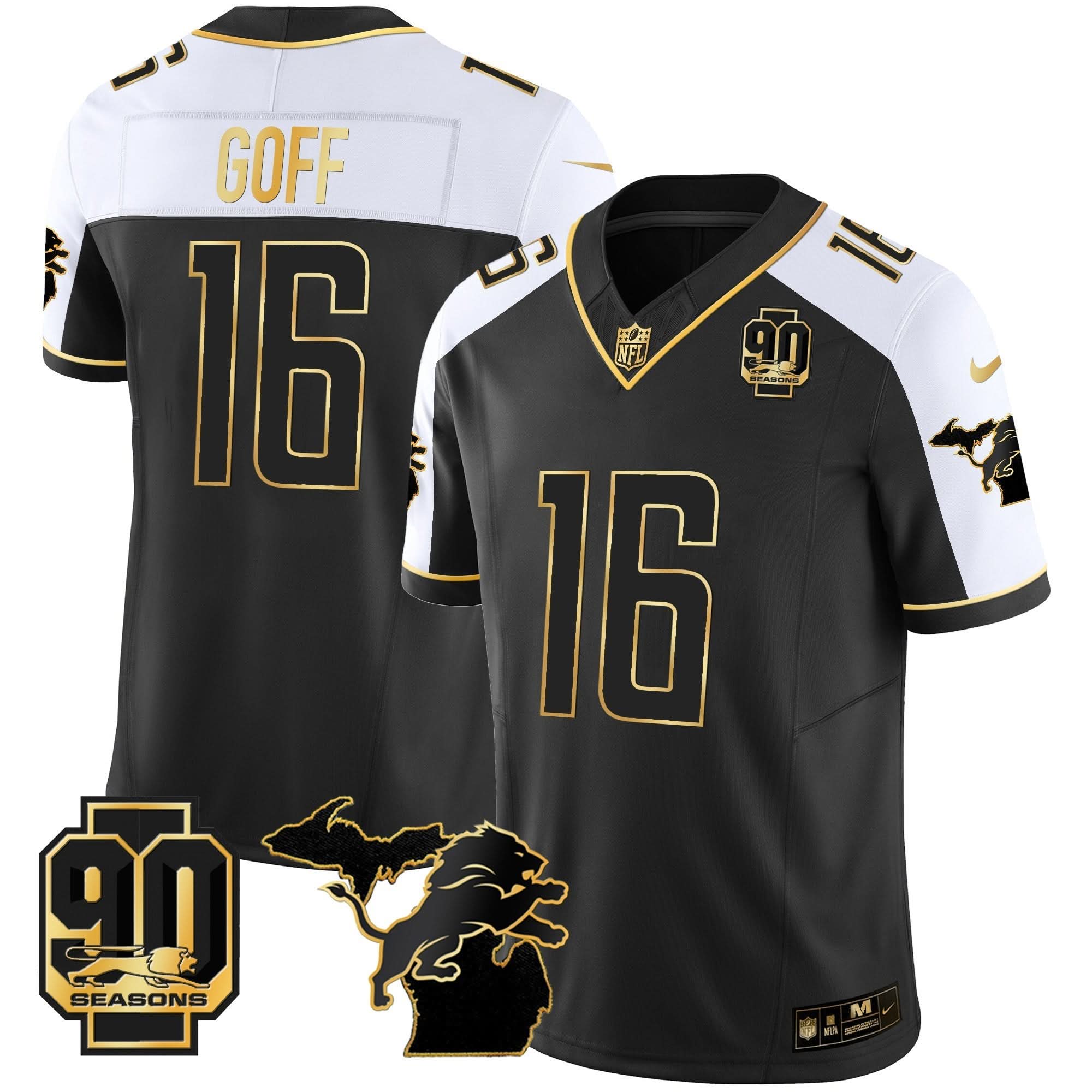 DET 90th Year & Michigan Patch Gold Vapor Jersey