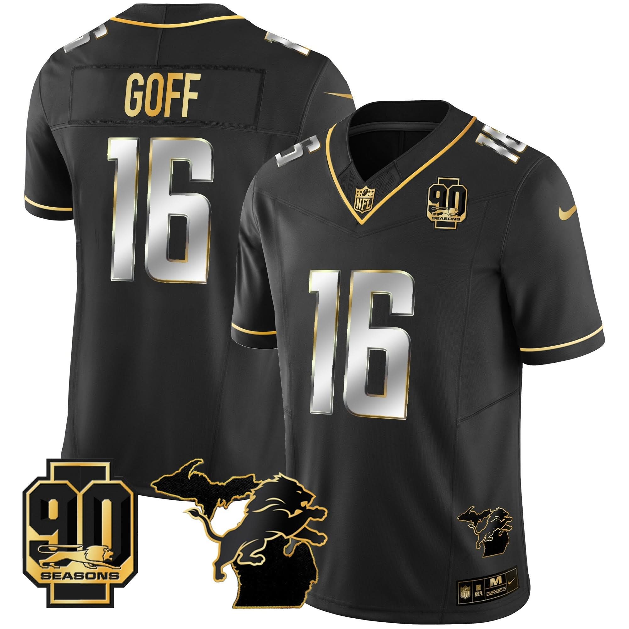 DET 90th Year & Michigan Patch Gold Vapor Jersey