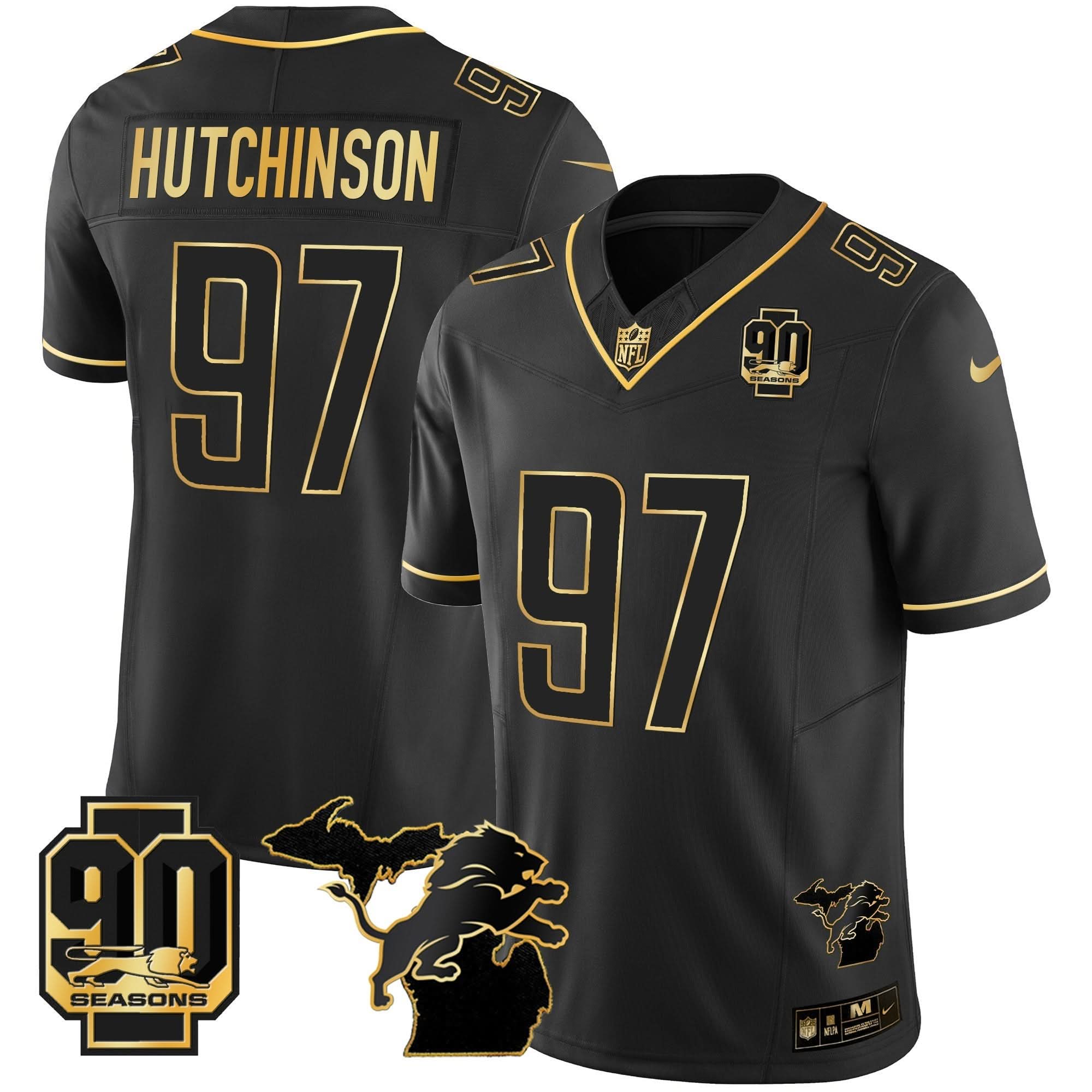 DET 90th Year & Michigan Patch Gold Vapor Jersey