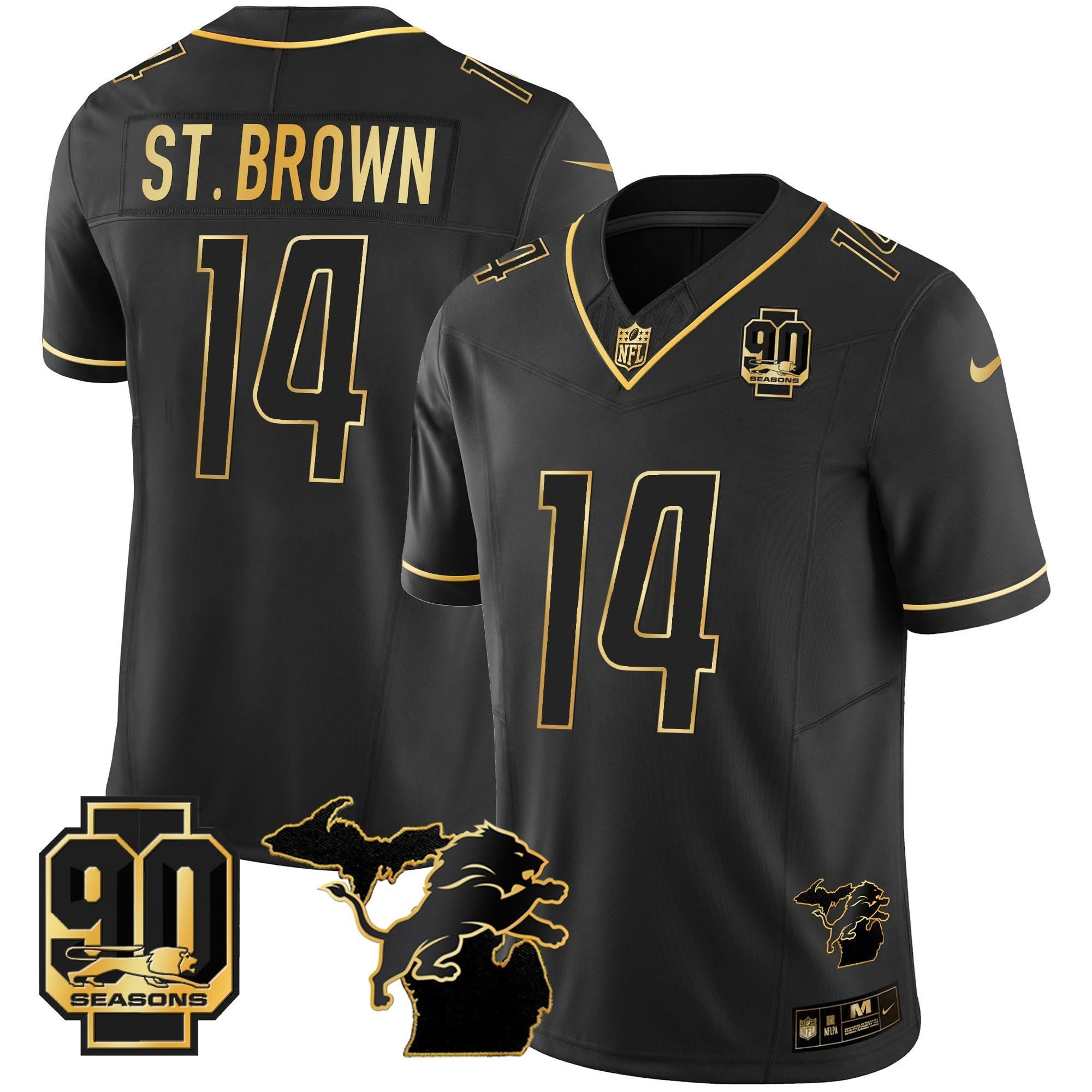 DET 90th Year & Michigan Patch Gold Vapor Jersey