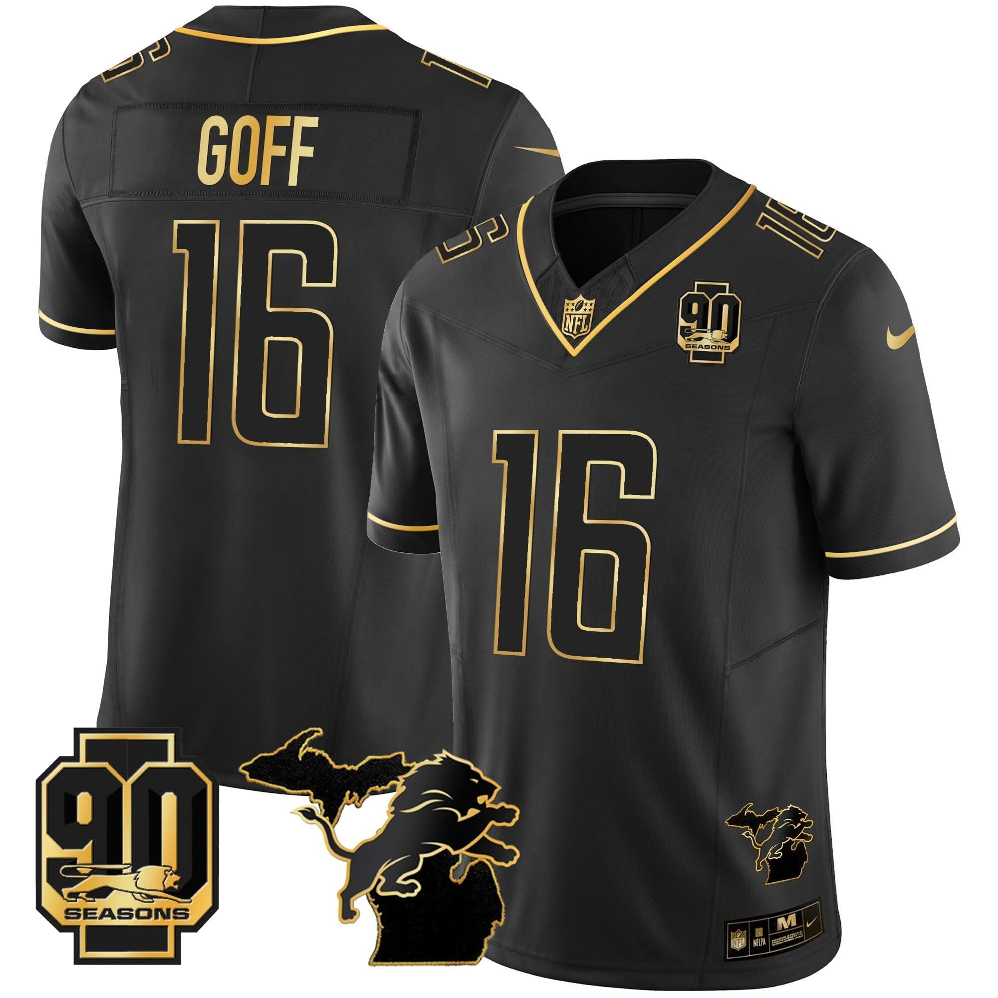 DET 90th Year & Michigan Patch Gold Vapor Jersey