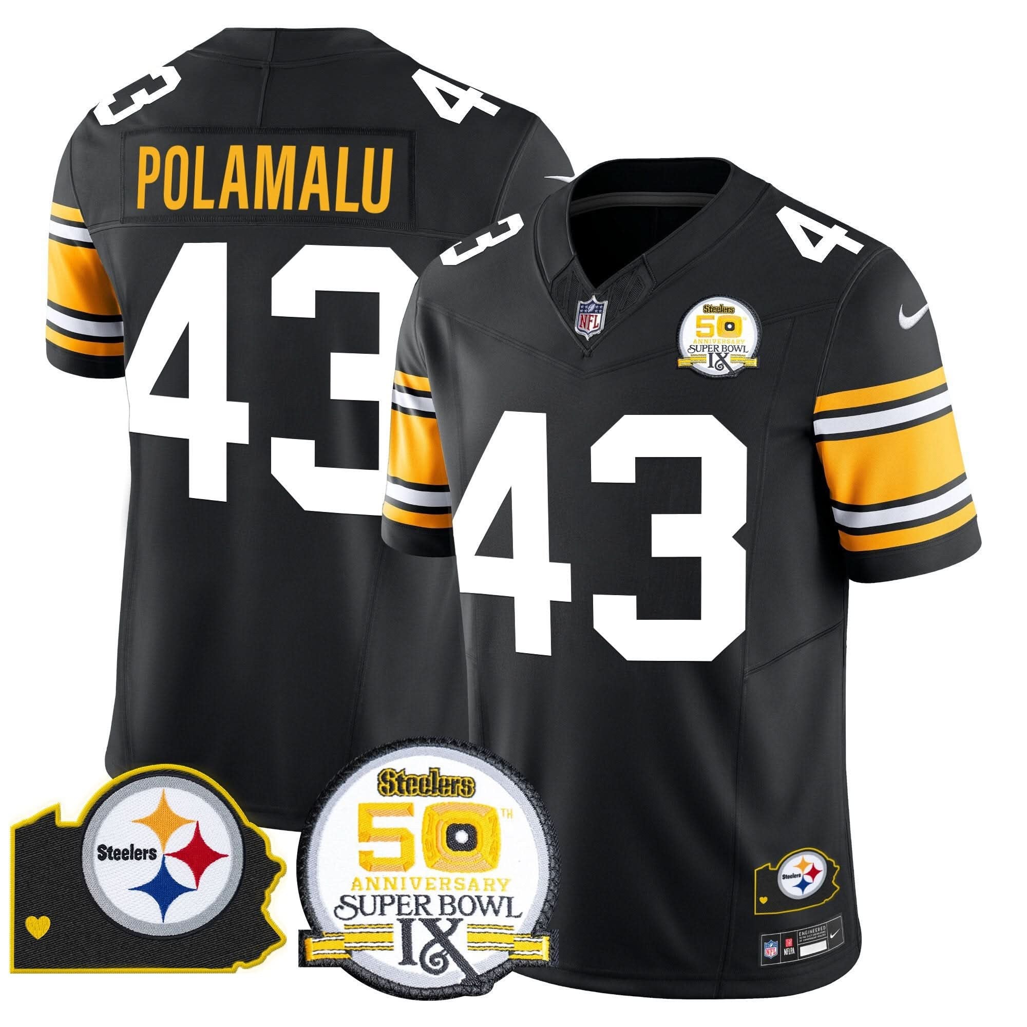 Steelers 50th Anniversary Of Super Bowl IX & Map Patch Vapor Limited Jersey - All Stitched