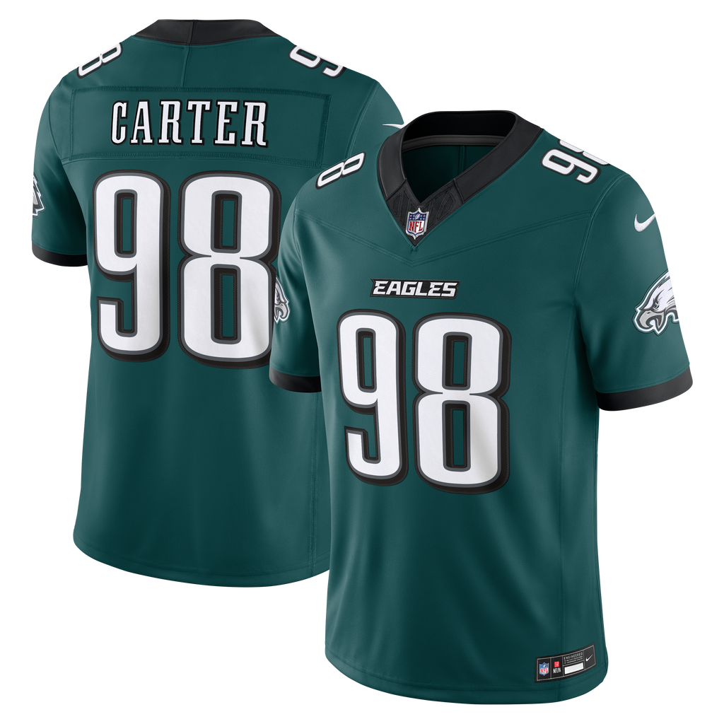 Men's Philadelphia Eagles Jalen Carter Nike Midnight Green Team Vapor Fuse Stitched Limited Jersey