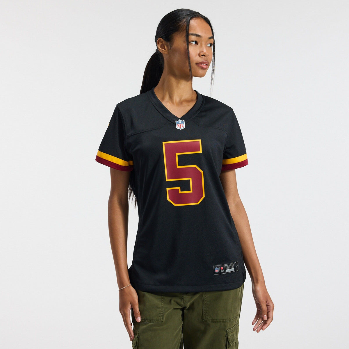 Women's Washington Commanders Jayden Daniels Nike Black Hail Raiser Alternate Game Jersey