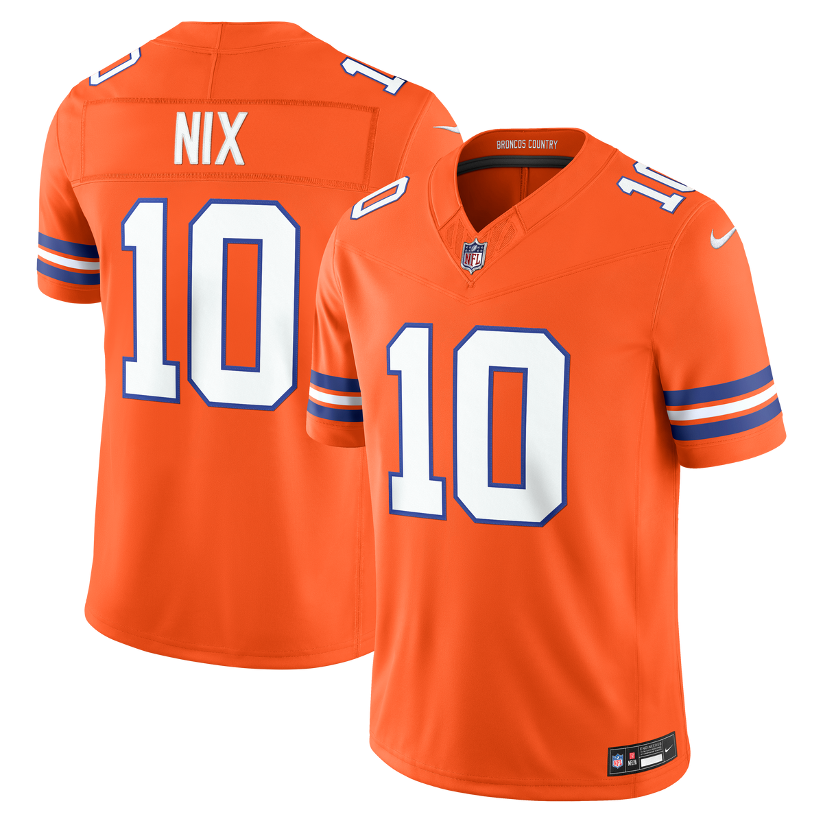 Men's Denver Broncos Bo Nix Nike Orange Alternate Mile High Collection 1977 Throwback Vapor Fuse Stitched Limited Jersey