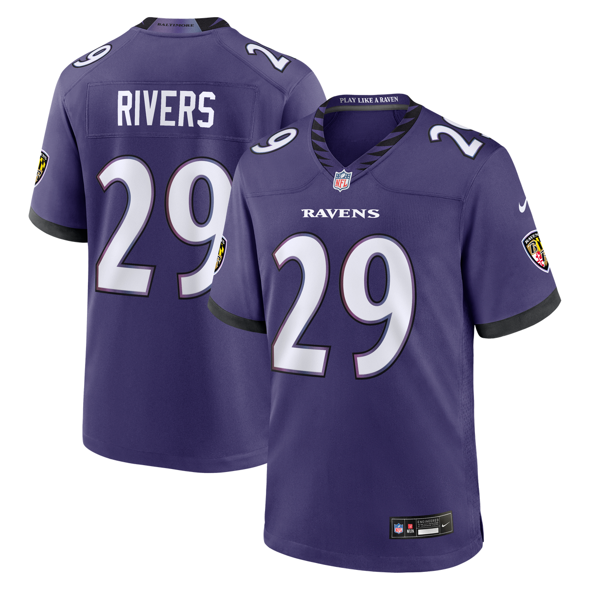 Men's Baltimore Ravens Chandler Rivers Nike Purple Team Game Jersey