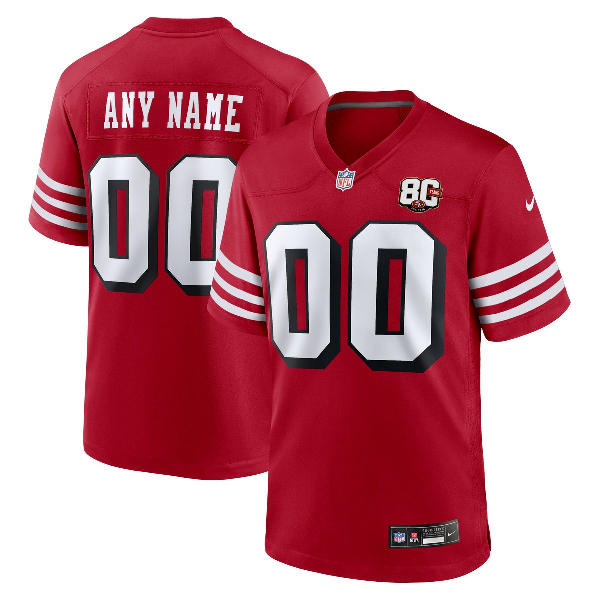 Men's San Francisco 49Ers Nike Scarlet 80Th Anniversary Alternate Custom Game Jersey