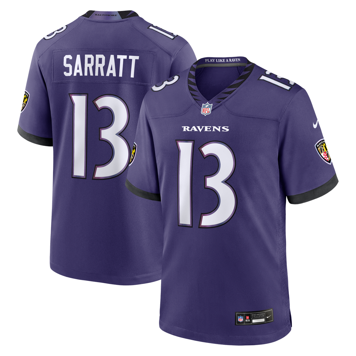 Men's Baltimore Ravens Elijah Sarratt Nike Purple Team Game Jersey