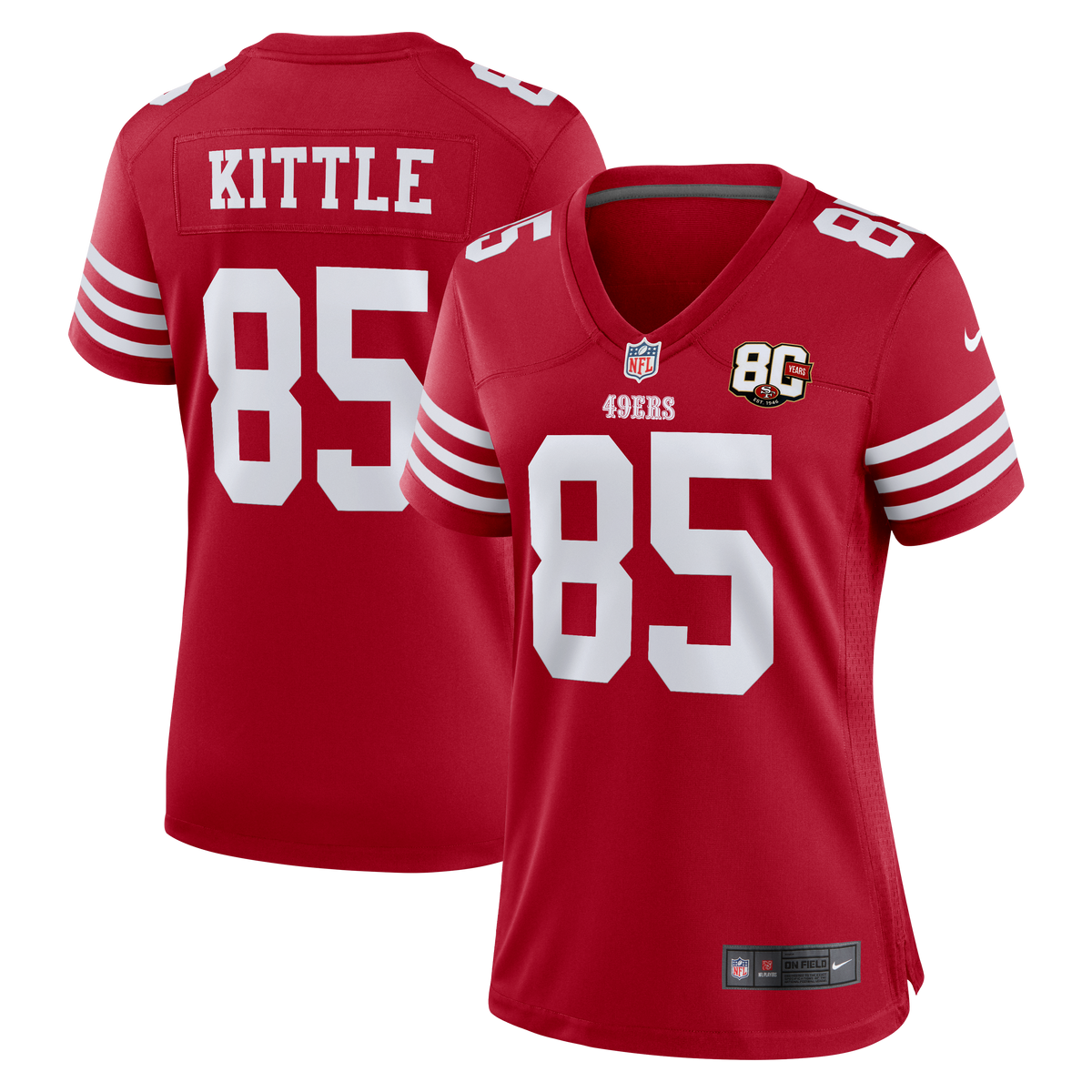 Women's San Francisco 49Ers George Kittle Nike Scarlet 80Th Anniversary Game Jersey