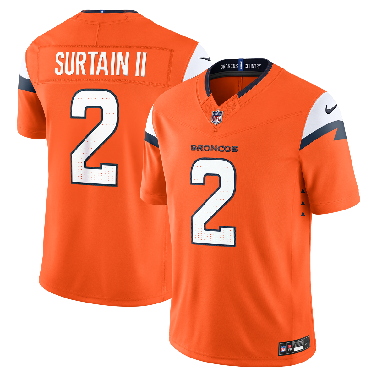 Men's Denver Broncos Patrick Surtain Ii Nike Orange Team Vapor Fuse Stitched Limited Jersey